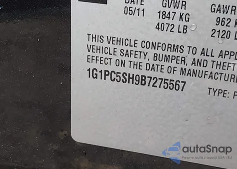 2011 Chevrolet Cruze Ls from USA, damaged, VIN 1G1PC5SH9B7275567